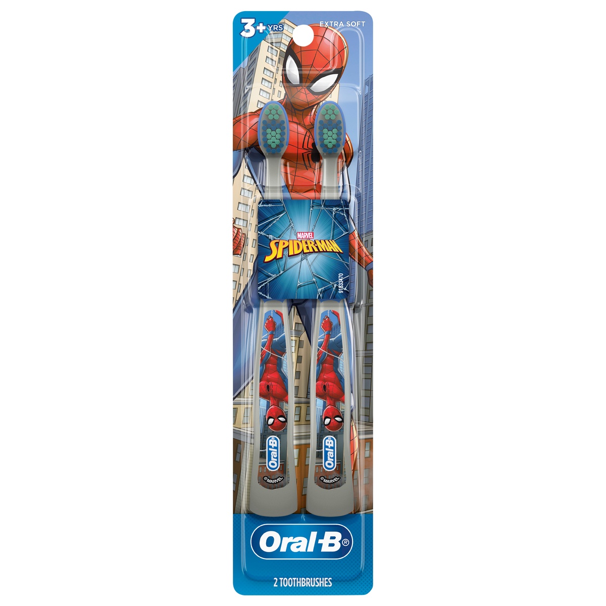 slide 1 of 3, Oral-B Kid's Manual Toothbrush featuring Marvel's Spiderman, Soft Bristles, for Children and Toddlers 3+, 2 count, 2 ct