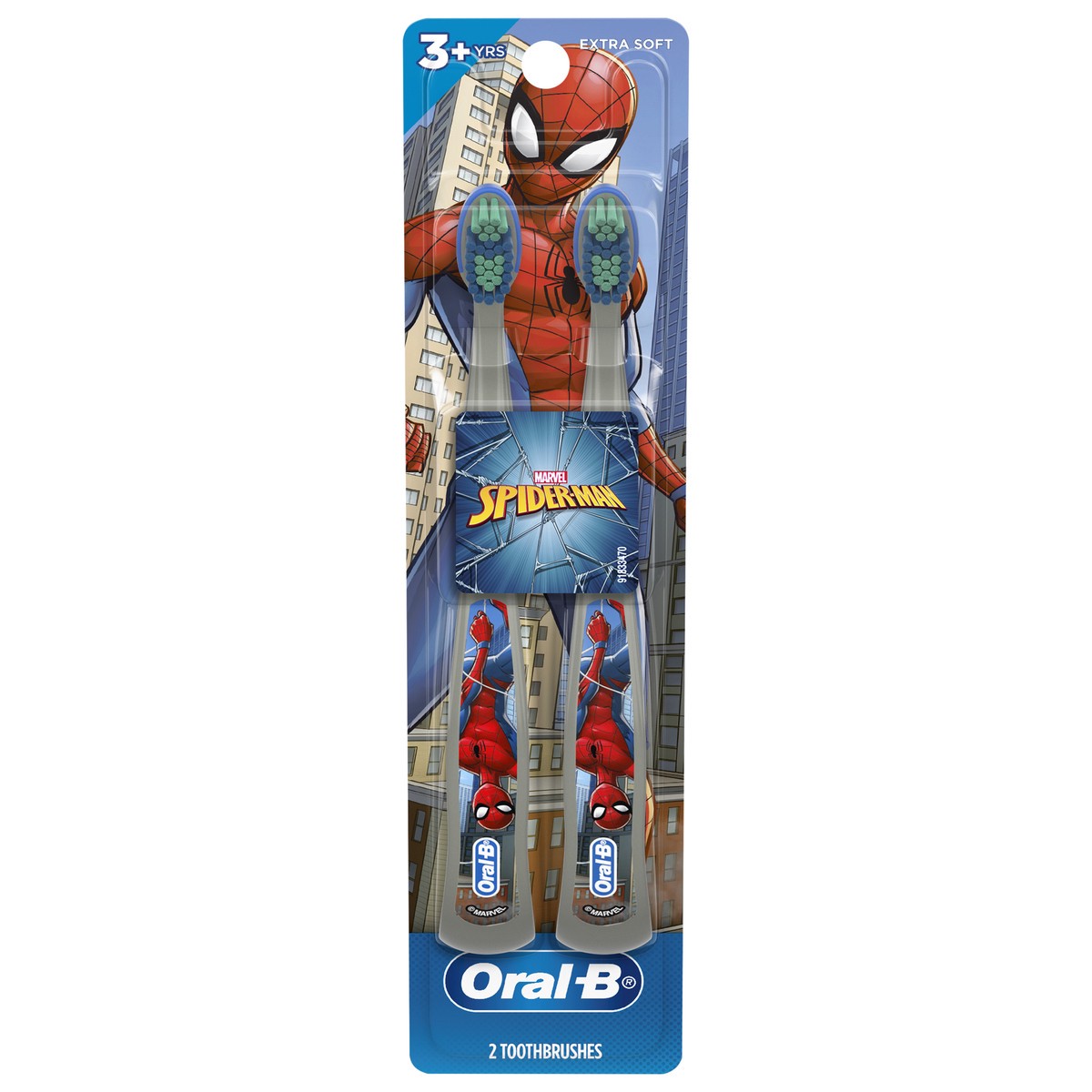 slide 1 of 3, Oral-B Kid's Manual Toothbrush featuring Marvel's Spiderman, Soft Bristles, for Children and Toddlers 3+, 2 count, 2 ct