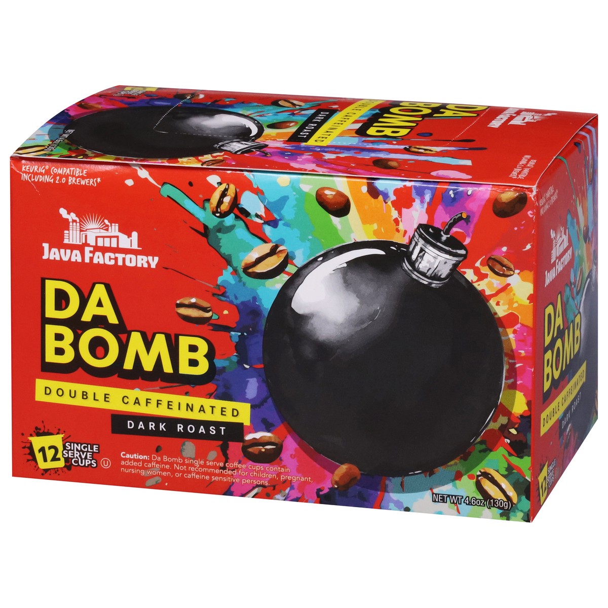 slide 6 of 15, Java Factory Double Caffeinated Dark Roast Da Bomb Coffee 12 Single Serve Cups - 12 ct, 12 ct