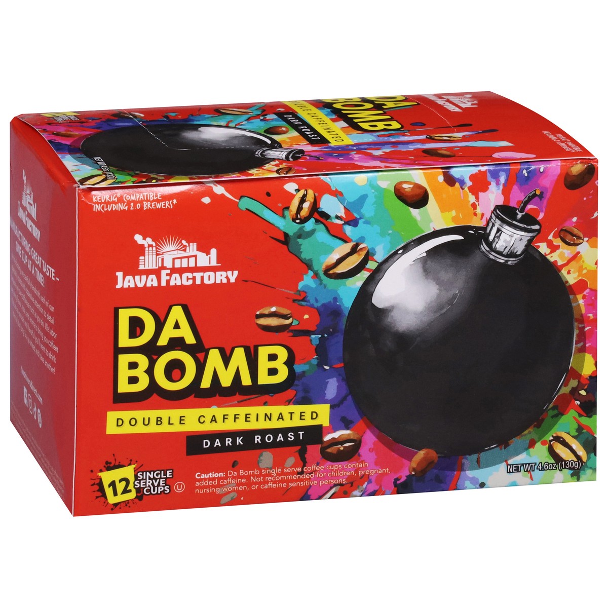 slide 11 of 15, Java Factory Double Caffeinated Dark Roast Da Bomb Coffee 12 Single Serve Cups - 12 ct, 12 ct