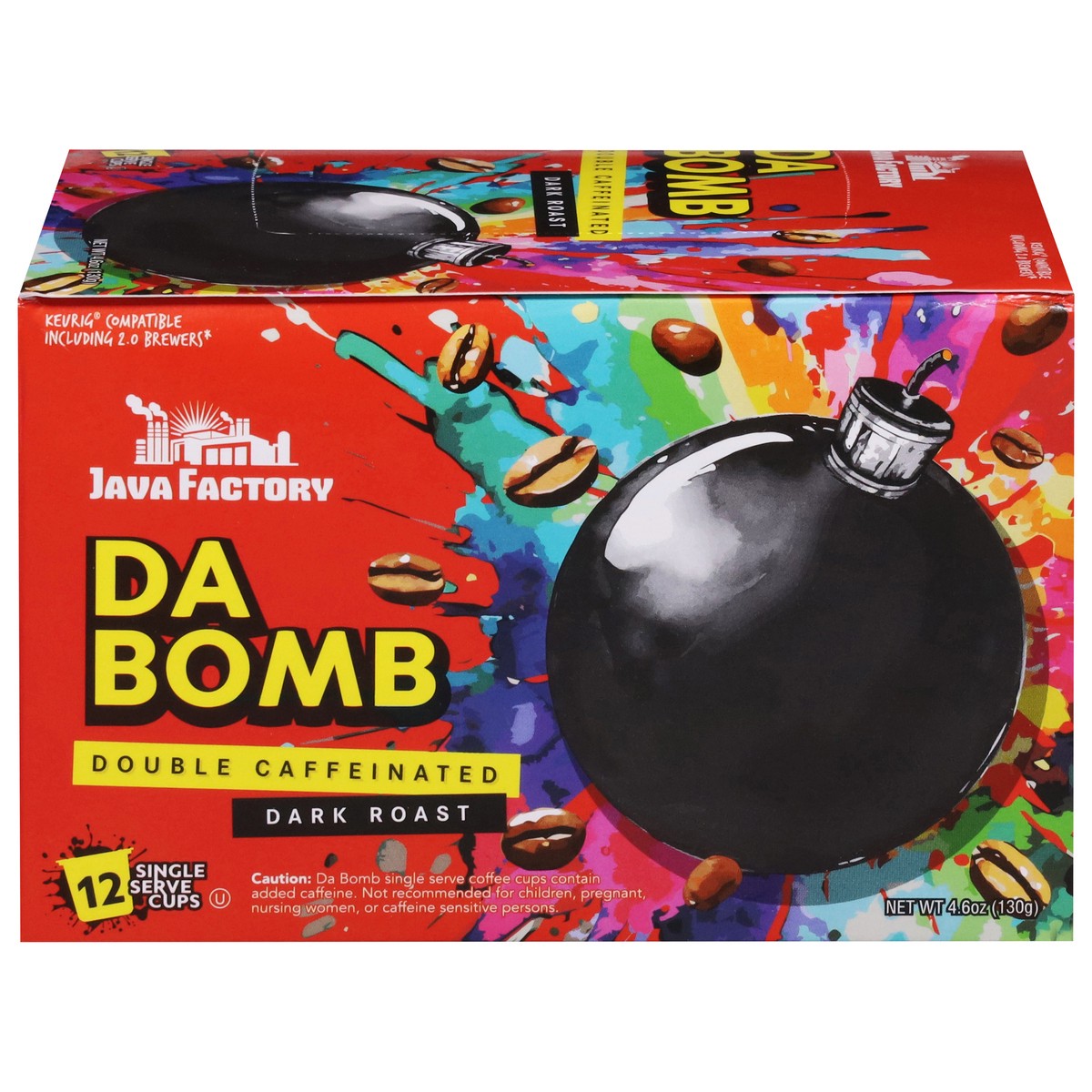 slide 7 of 15, Java Factory Double Caffeinated Dark Roast Da Bomb Coffee 12 Single Serve Cups - 12 ct, 12 ct