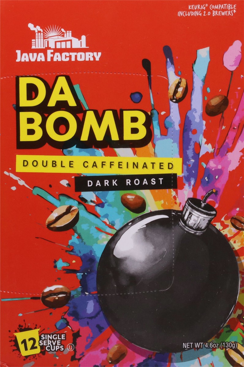 slide 5 of 15, Java Factory Double Caffeinated Dark Roast Da Bomb Coffee 12 Single Serve Cups - 12 ct, 12 ct