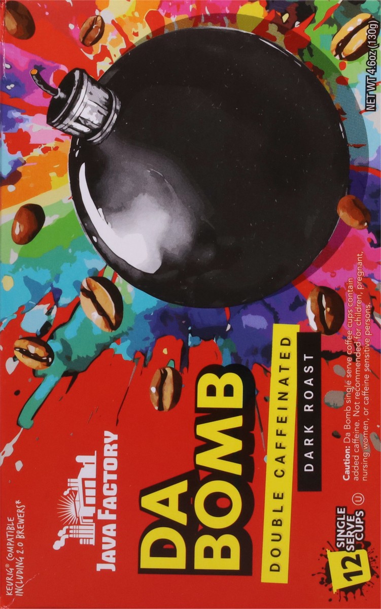 slide 4 of 15, Java Factory Double Caffeinated Dark Roast Da Bomb Coffee 12 Single Serve Cups - 12 ct, 12 ct