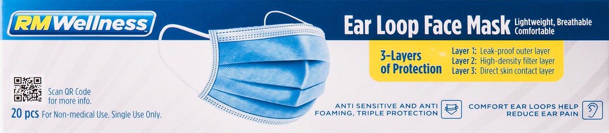 slide 2 of 9, RM Wellness 20CT RM WELLNESS Disposable Ear Loop Face Masks, 20 ct