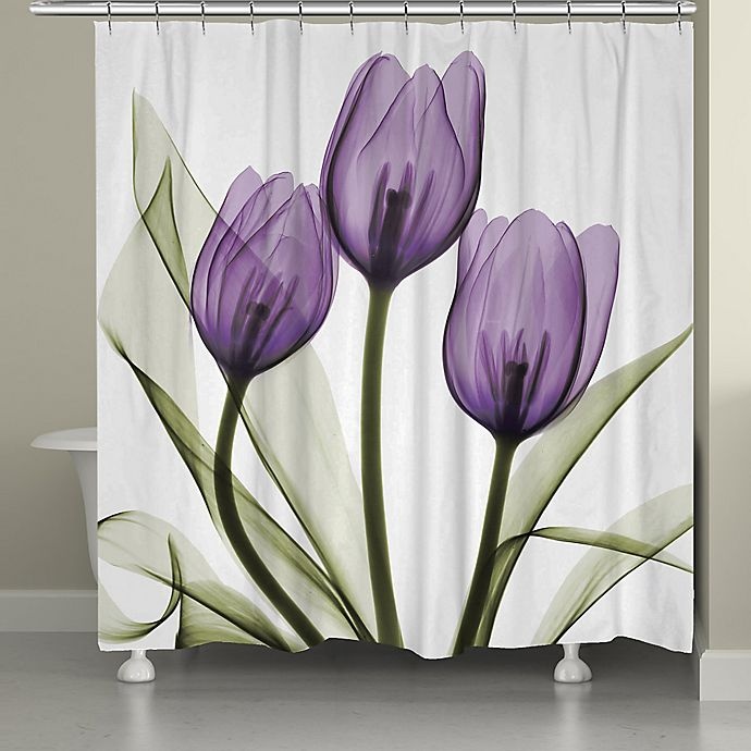 slide 1 of 1, Laural Home Tulips Shower Curtain - White/Purple, 1 ct