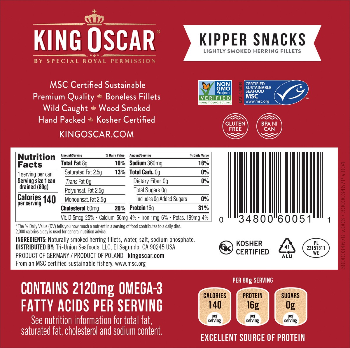 slide 3 of 3, King Oscar Kipper Snacks, Smoked Herring Fillets, 3.54 oz, 3.54 oz