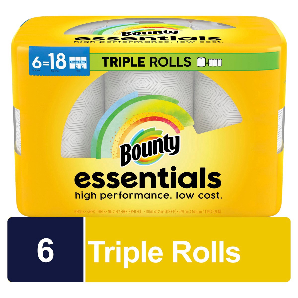 slide 1 of 29, Bounty Essentials Select-A-Size Paper Towels, 6 Triple Rolls, White, 162 Sheets Per Roll, 6 ct