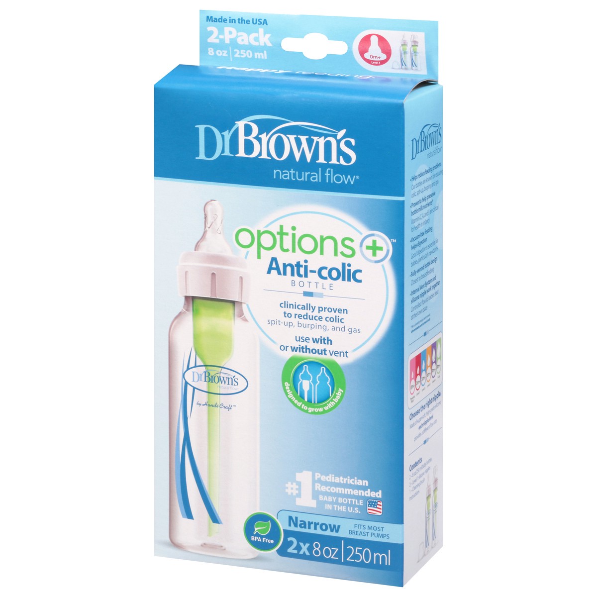 slide 5 of 10, Dr. Brown's Options+ 8 Ounce Anti-Colic Bottle 2 ea, 2 ct