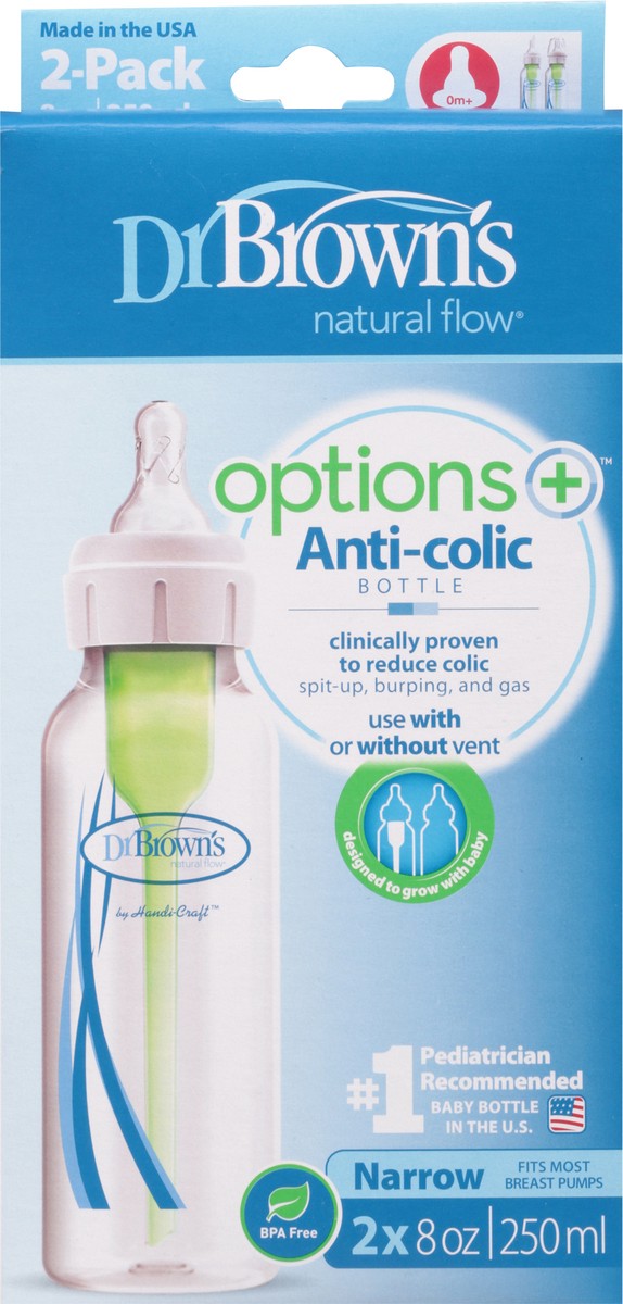 slide 8 of 10, Dr. Brown's Options+ 8 Ounce Anti-Colic Bottle 2 ea, 2 ct