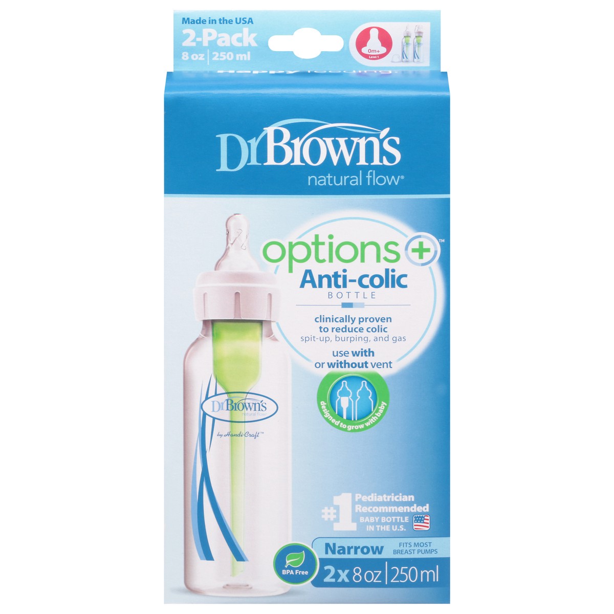 slide 1 of 10, Dr. Brown's Options+ 8 Ounce Anti-Colic Bottle 2 ea, 2 ct