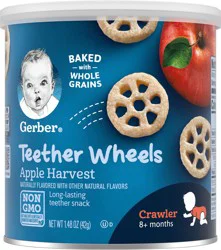Gerber Stage 3 Baby Food, Apple Harvest Teether Wheels, 1.48 oz Canister