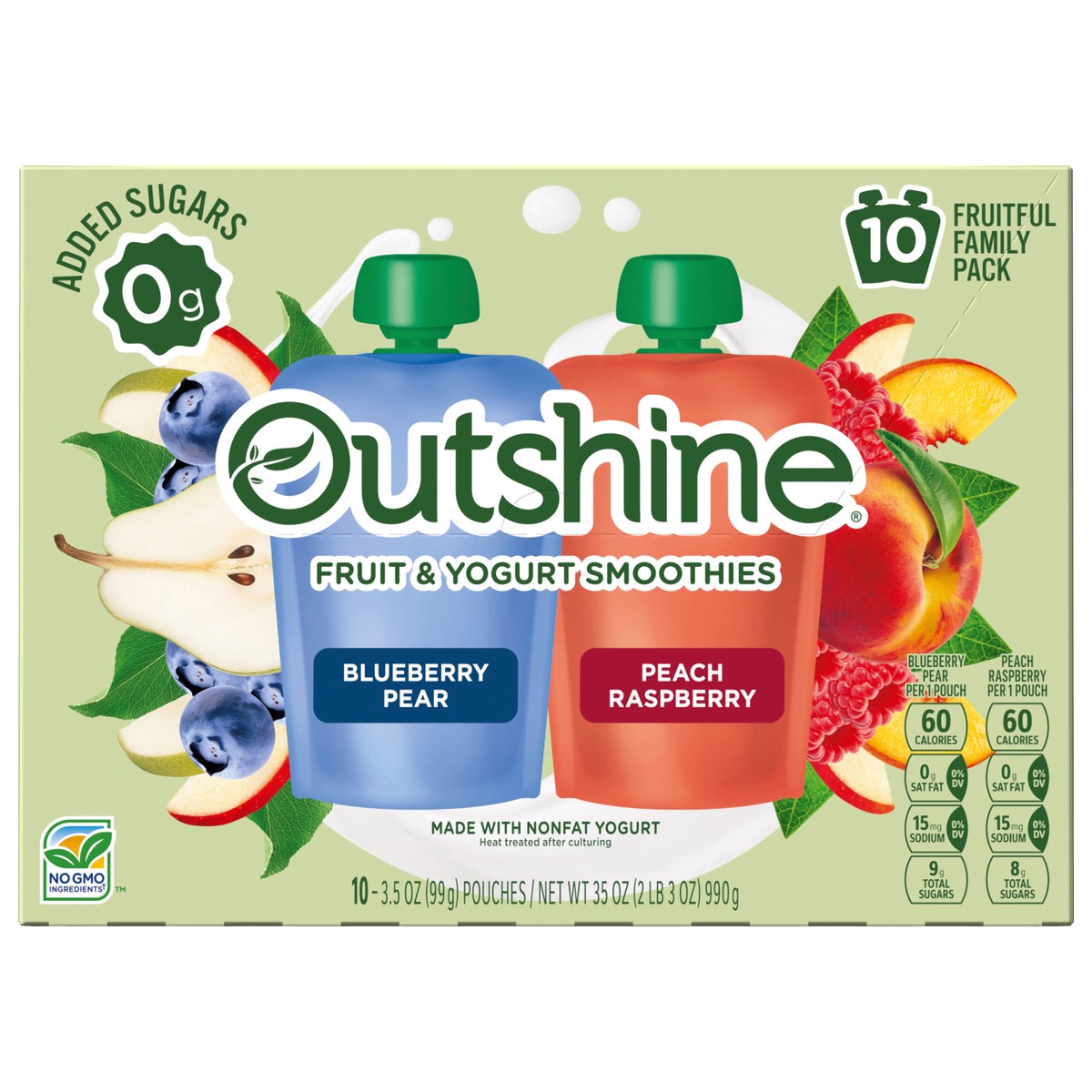 slide 1 of 11, Outshine Fruit & Yogurt Smoothie Variety Pack, 10-Pack of 3.5oz Blueberry Pear & Peach Raspberry Yogurt Pouches, 10 ct