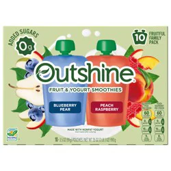 Outshine Fruit & Yogurt Smoothie Variety Pack, 10-Pack of 3.5oz Blueberry Pear & Peach Raspberry Yogurt Pouches