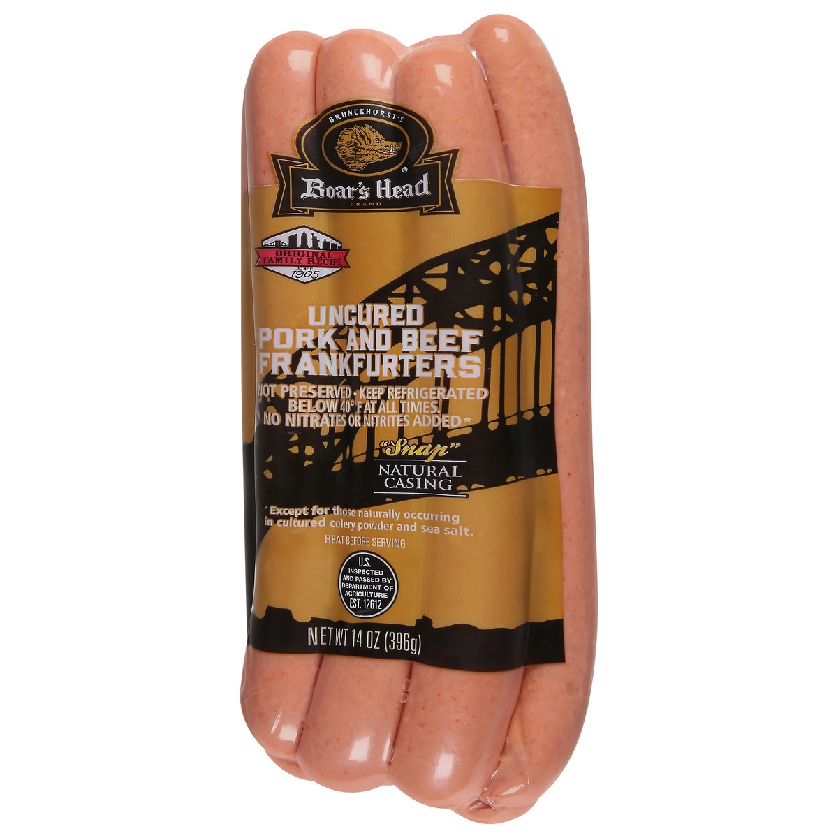 slide 8 of 9, Boar's Head Pork & Beef Frankfurters Natural Casing, 1 ct