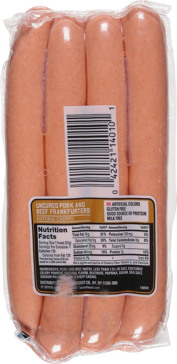 slide 6 of 9, Boar's Head Pork & Beef Frankfurters Natural Casing, 1 ct