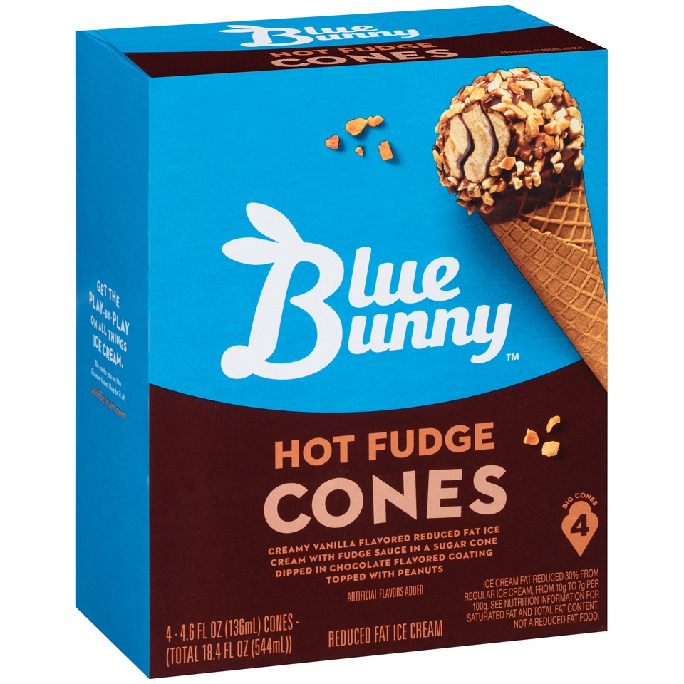 slide 1 of 4, Blue Bunny Hot Fudge Cones, 4 ct; 4.6 fl oz