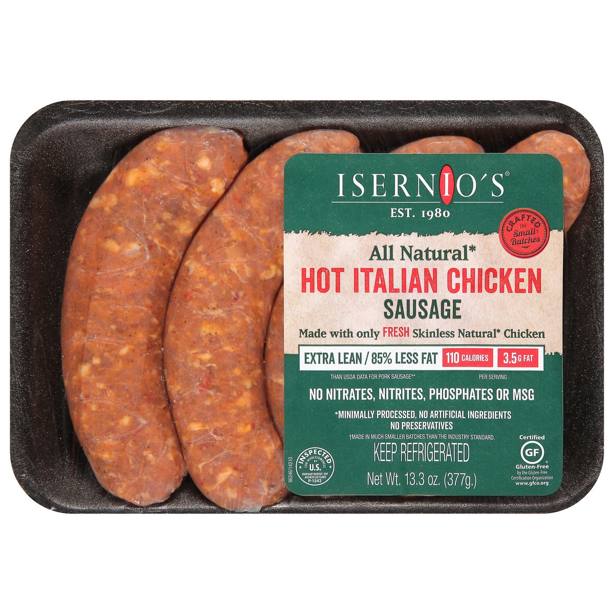 slide 1 of 9, Isernio's Hot Italian Chicken Sausage 13.3 oz, 13.3 oz