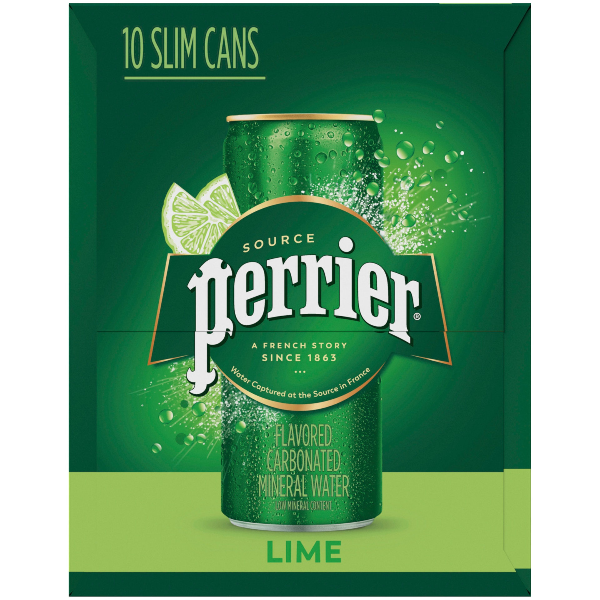 slide 5 of 10, Perrier Lime Flavored Carbonated Mineral Water Slim, 10 ct; 8.45 fl oz