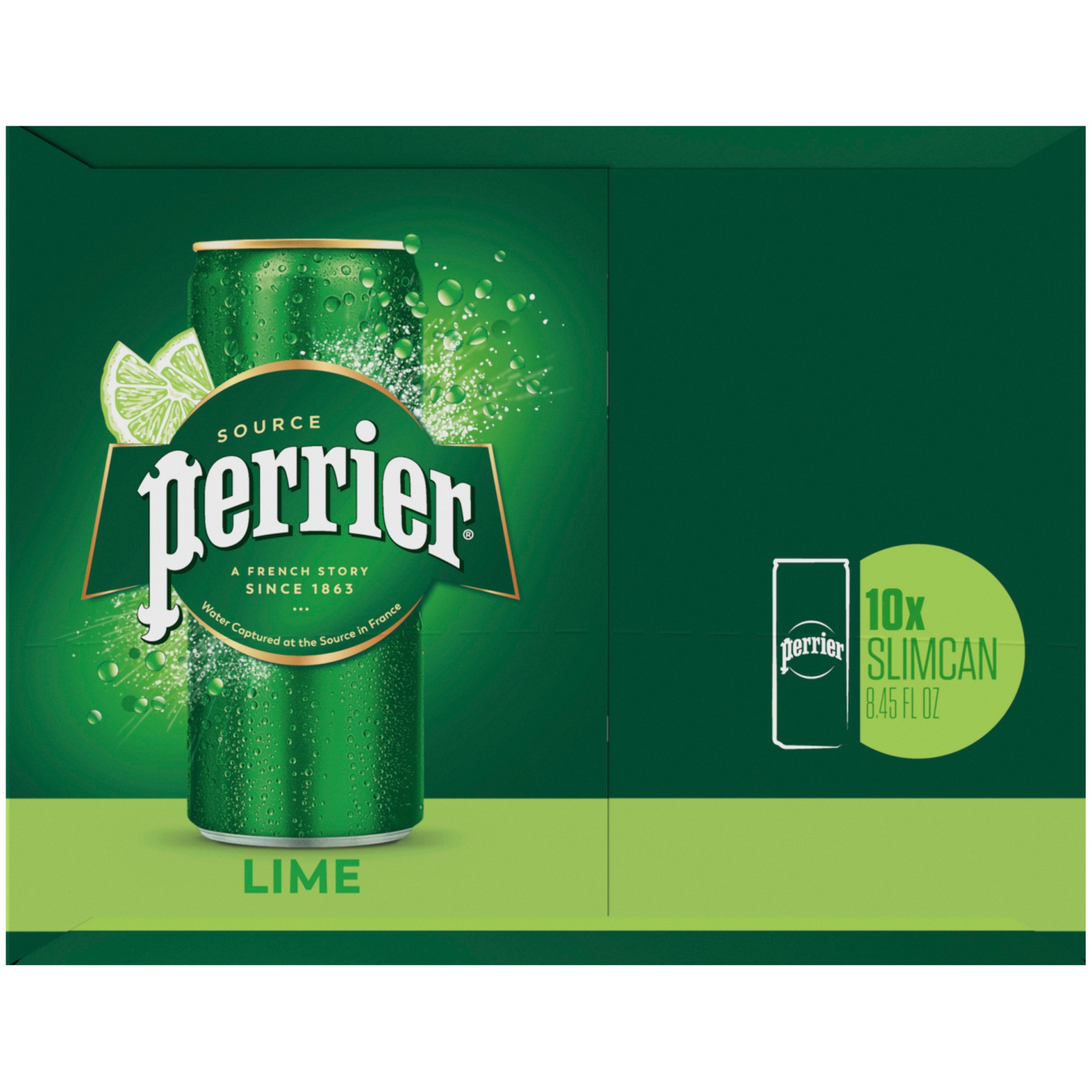 slide 6 of 10, Perrier Lime Flavored Carbonated Mineral Water Slim, 10 ct; 8.45 fl oz