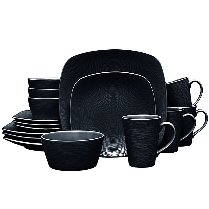 slide 1 of 1, Noritake Black on Black Swirl Square Dinnerware Set, 16 ct