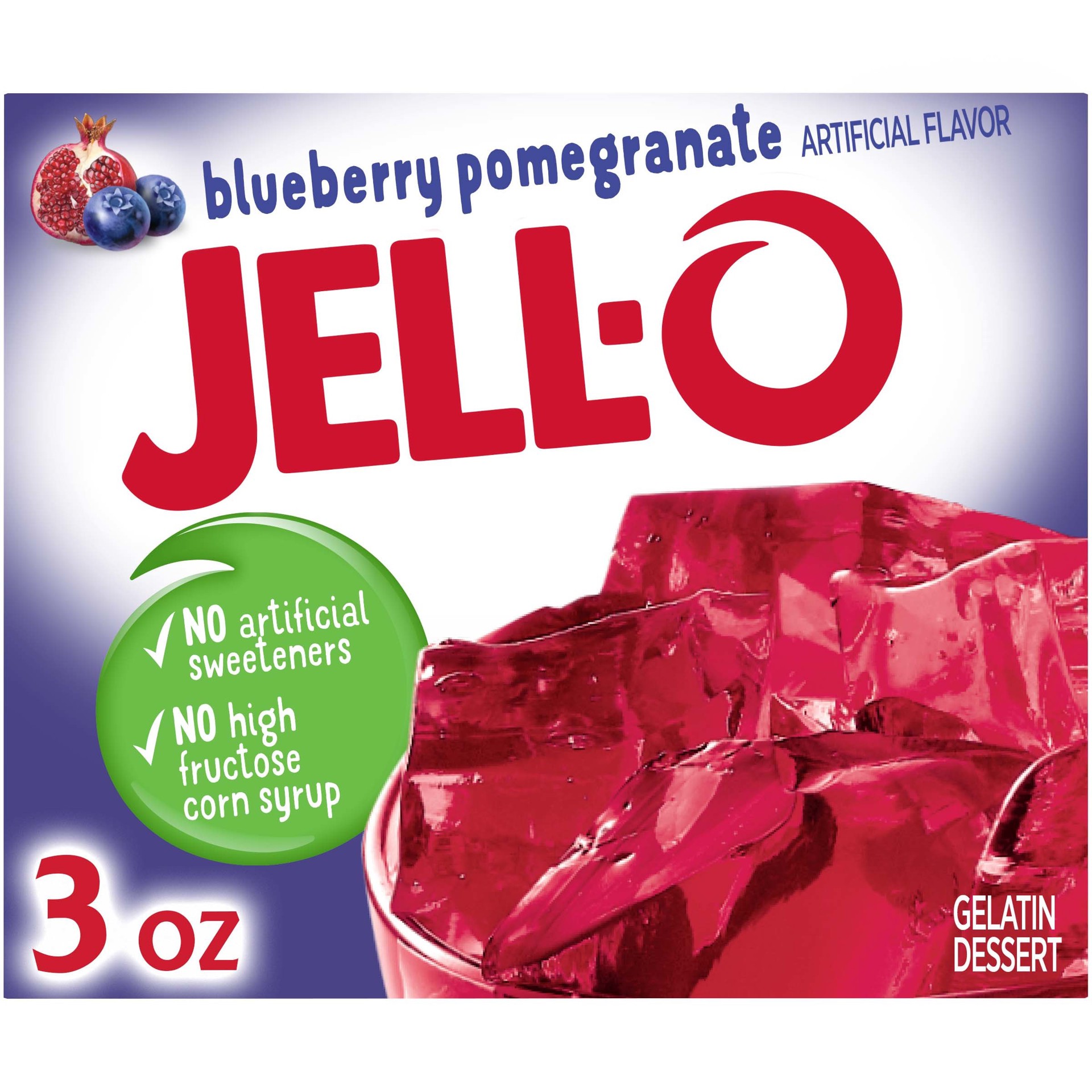 slide 1 of 13, Jell-O Blueberry Pomegranate Gelatin Dessert Mix, 3 oz Box, 3 oz