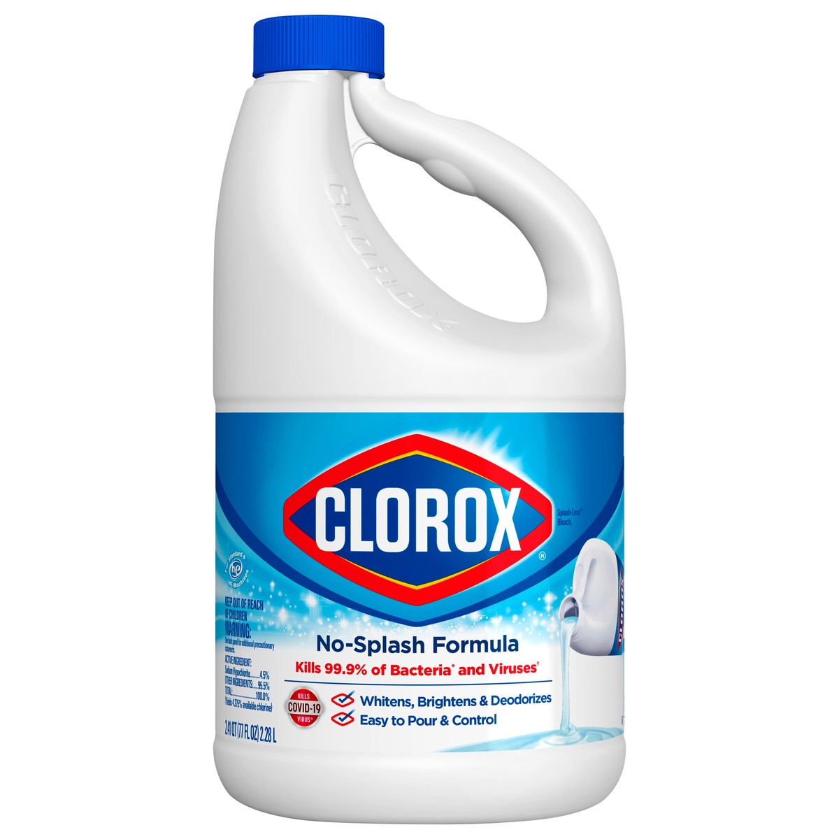 slide 1 of 7, Clorox Splash-Less Regular Bleach, 2.41 qt