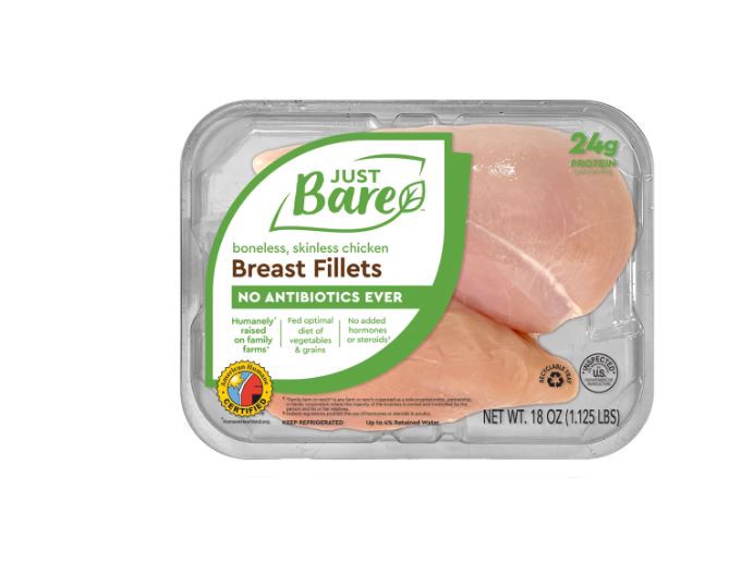 slide 1 of 1, Just Bare Brand Just Bare Boneless Skinless Breasts, 18 oz