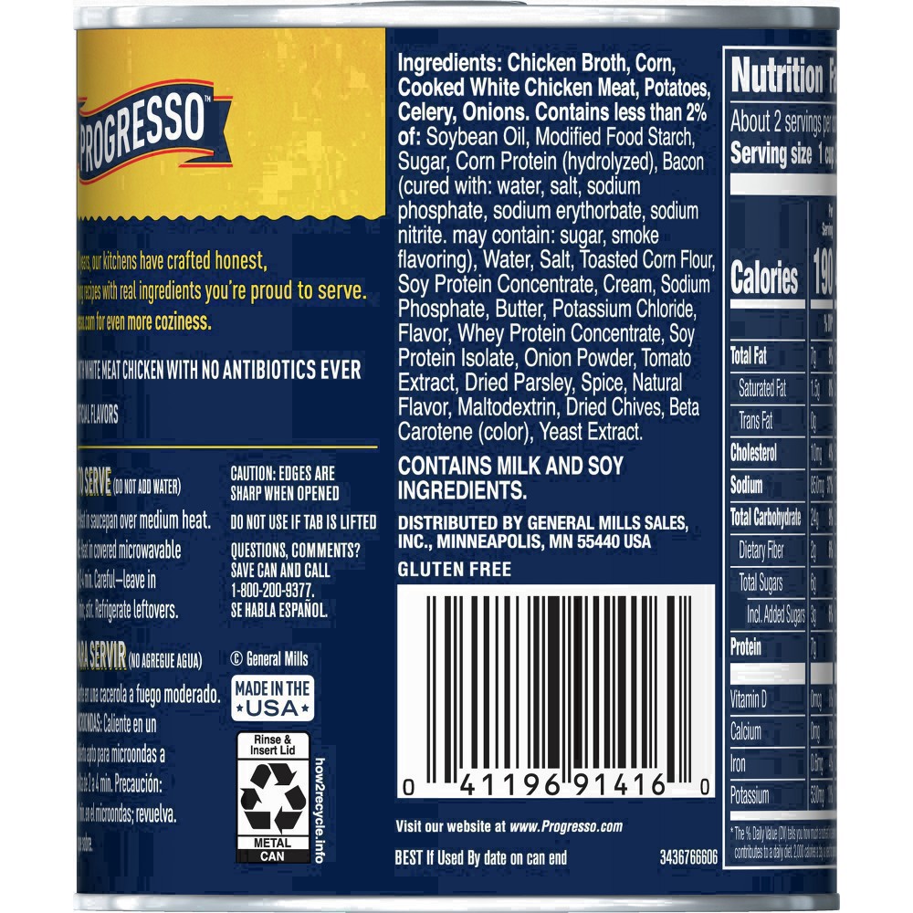 slide 20 of 139, Progresso Rich & Hearty, Chicken Corn Chowder Canned Soup, Flavored With Bacon, Gluten Free, 18.5 oz., 18.5 oz