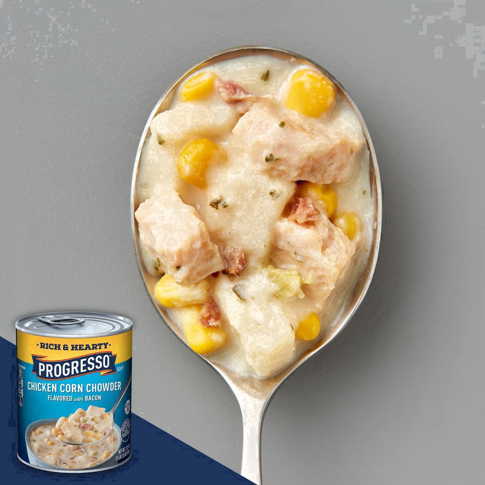 slide 35 of 139, Progresso Rich & Hearty, Chicken Corn Chowder Canned Soup, Flavored With Bacon, Gluten Free, 18.5 oz., 18.5 oz