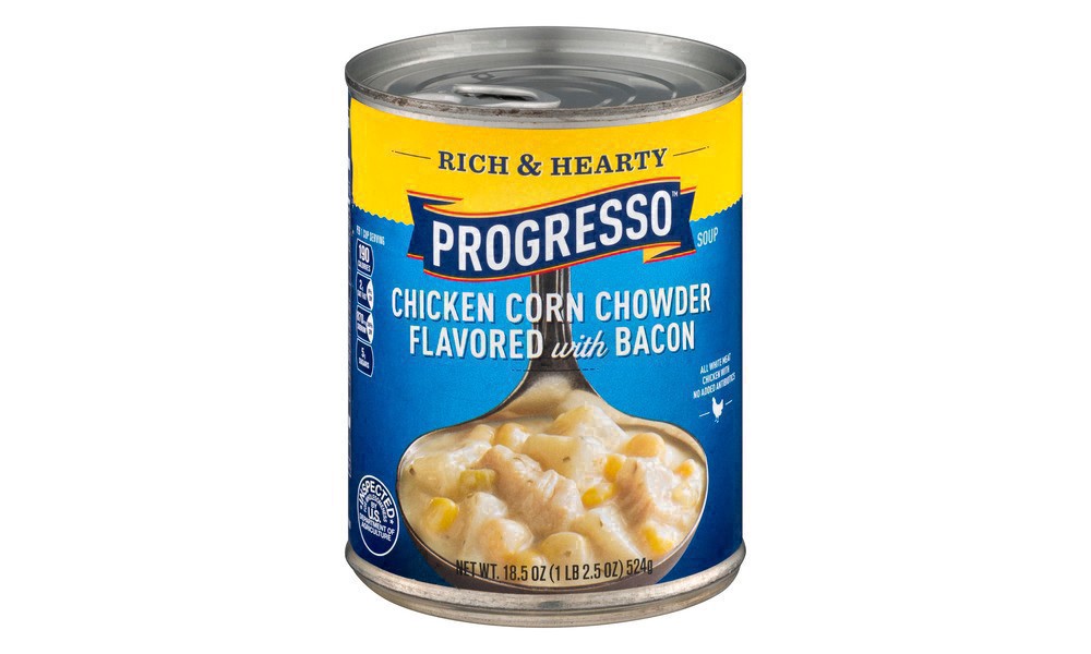 slide 128 of 139, Progresso Rich & Hearty, Chicken Corn Chowder Canned Soup, Flavored With Bacon, Gluten Free, 18.5 oz., 18.5 oz