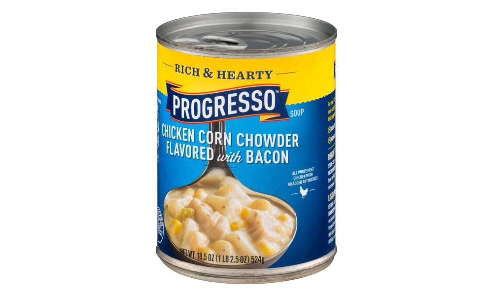 slide 131 of 139, Progresso Rich & Hearty, Chicken Corn Chowder Canned Soup, Flavored With Bacon, Gluten Free, 18.5 oz., 18.5 oz