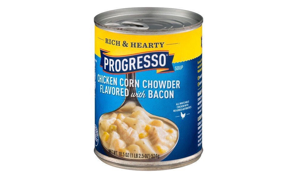 slide 21 of 139, Progresso Rich & Hearty, Chicken Corn Chowder Canned Soup, Flavored With Bacon, Gluten Free, 18.5 oz., 18.5 oz