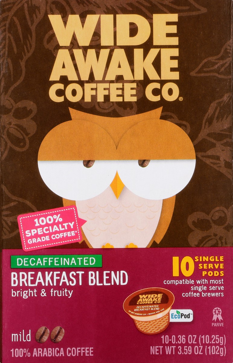 slide 2 of 15, Wide Awake Coffee Co. Single Serve Pods Decaffeinated Mild Breakfast Blend Coffee - 10 ct, 10 ct