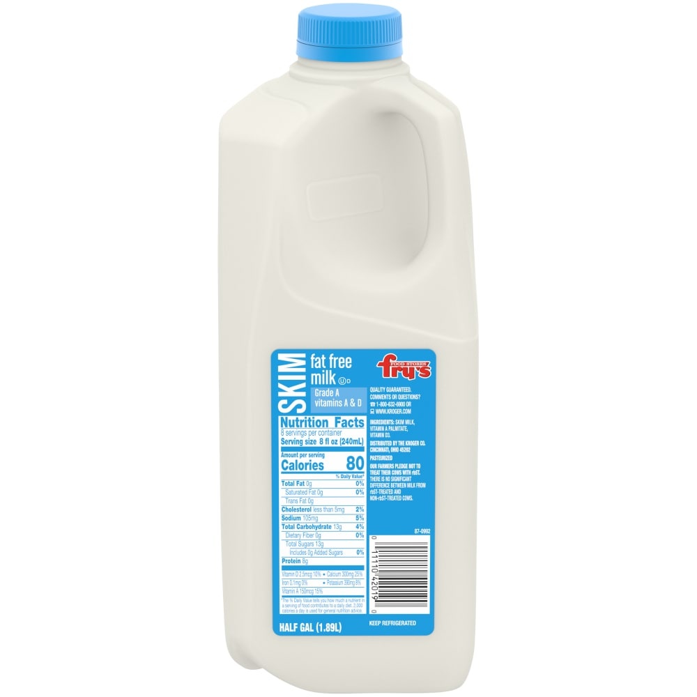 slide 1 of 1, Fry's Fat Free Skim Milk, 1/2 gal