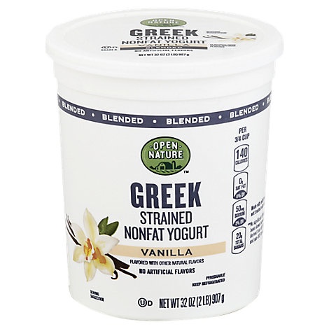 slide 1 of 1, Open Nature Yogurt Greek Nonfat Strained Blended Vanilla, 32 oz