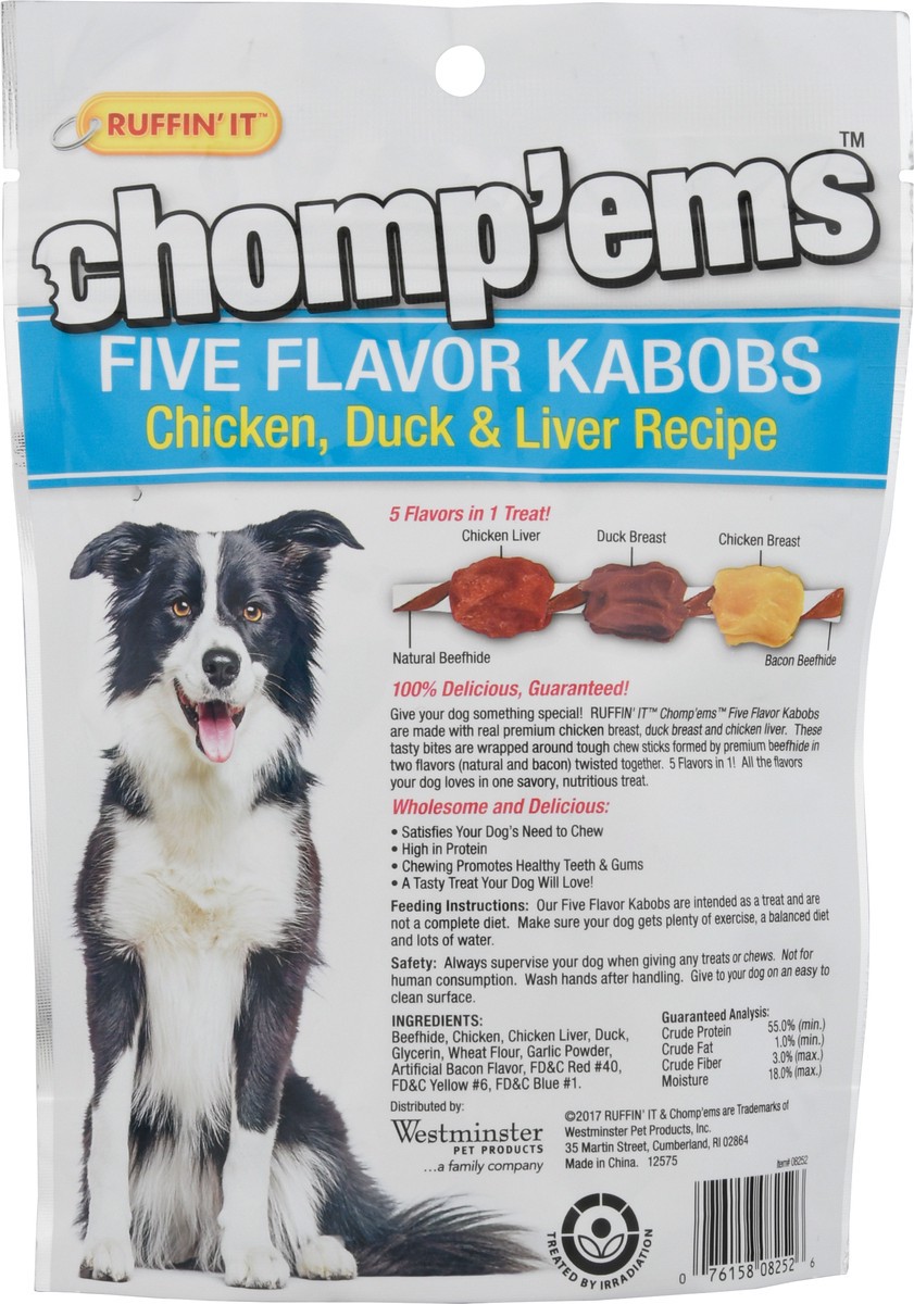 slide 7 of 9, Ruffin' It Chomp'ems Five Flavor Kabobs Chicken, Duck & Liver Recipe Dog Treats 6 Pack, 6 ct