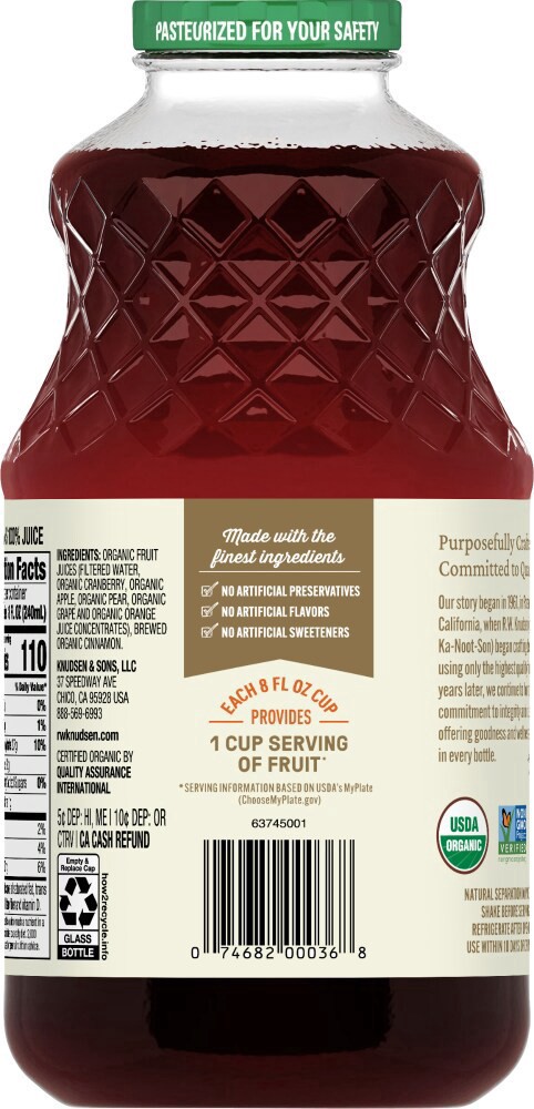 slide 2 of 4, RW Knudsen Family Organic Cranberry Orange Cinnamon 100% Juice 32 fl oz, 32 fl oz