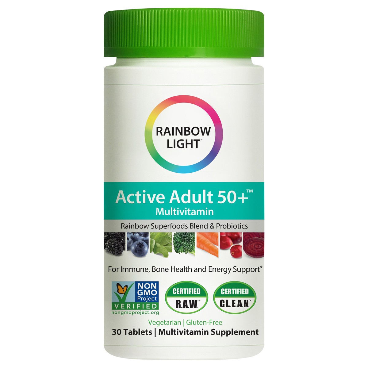 slide 1 of 6, Rainbow Light Active Adult 50+™ Multivitamin with Rainbow Superfoods Blend and Probiotics, 30 Tablets, 30 ct