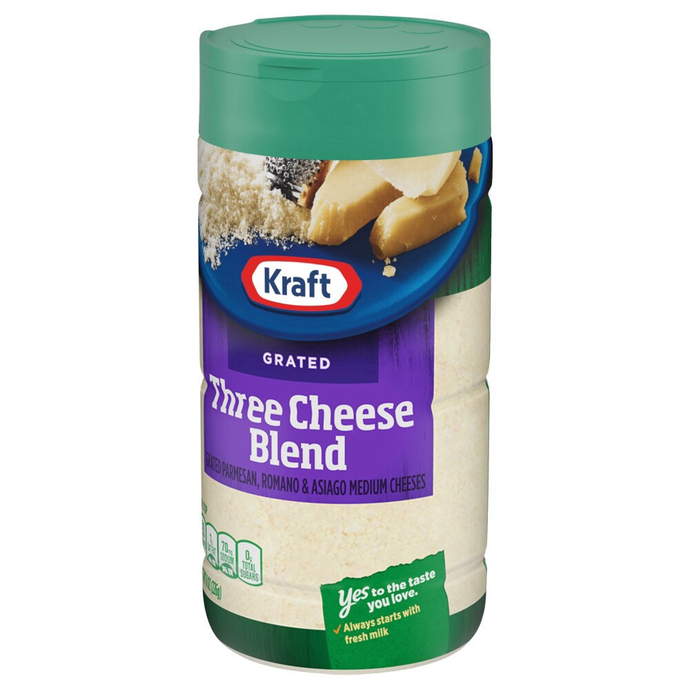 slide 3 of 6, Kraft Three Cheese Blend Grated Cheese, 8 oz