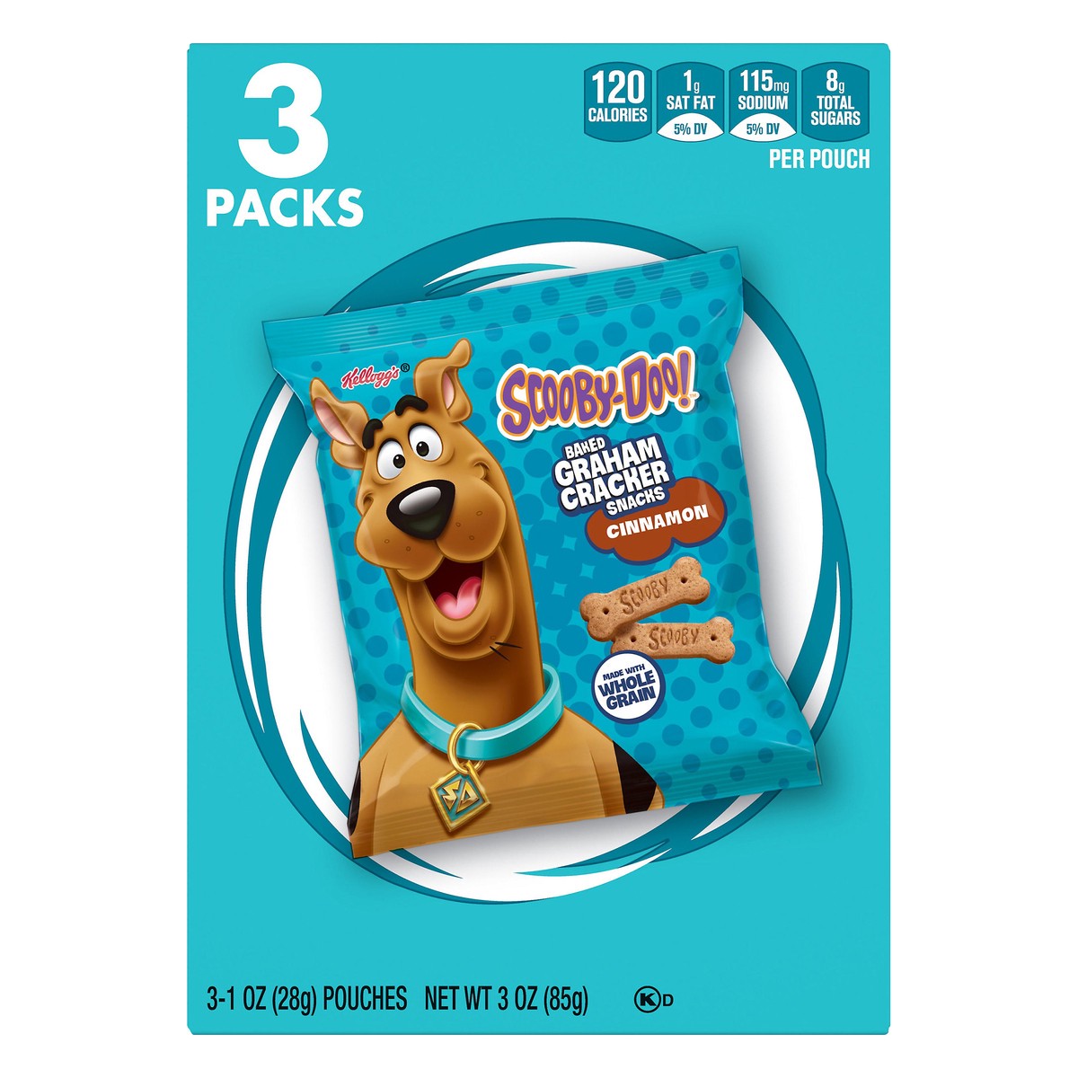 slide 1 of 8, Kellogg's Scooby-Doo! Baked Cinnamon Graham Cracker Snacks 3 ea, 3 ct