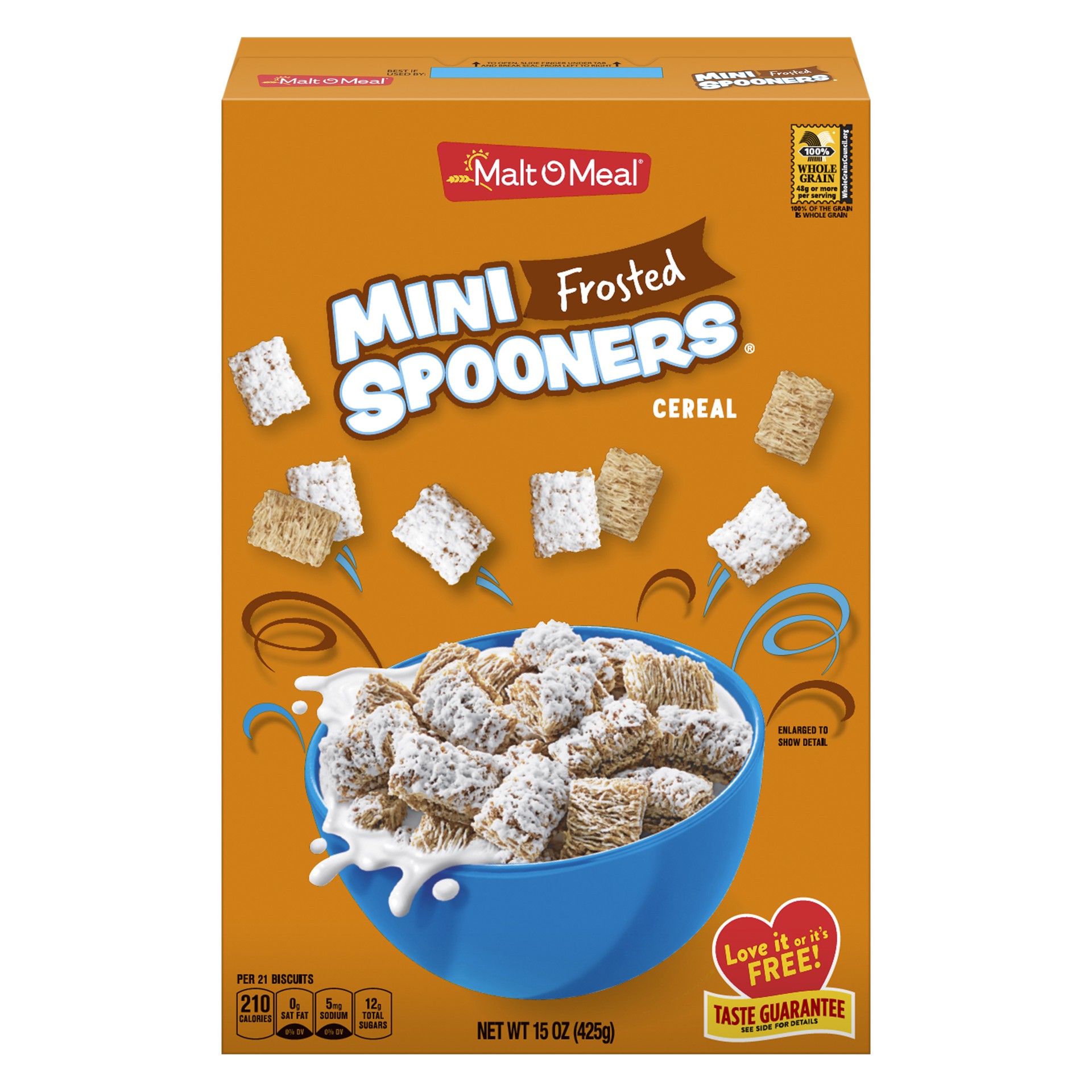 slide 1 of 9, Malt-O-Meal Frosted Mini Spooners Shredded Wheat Cereal, 15 OZ Small Box, 15 oz