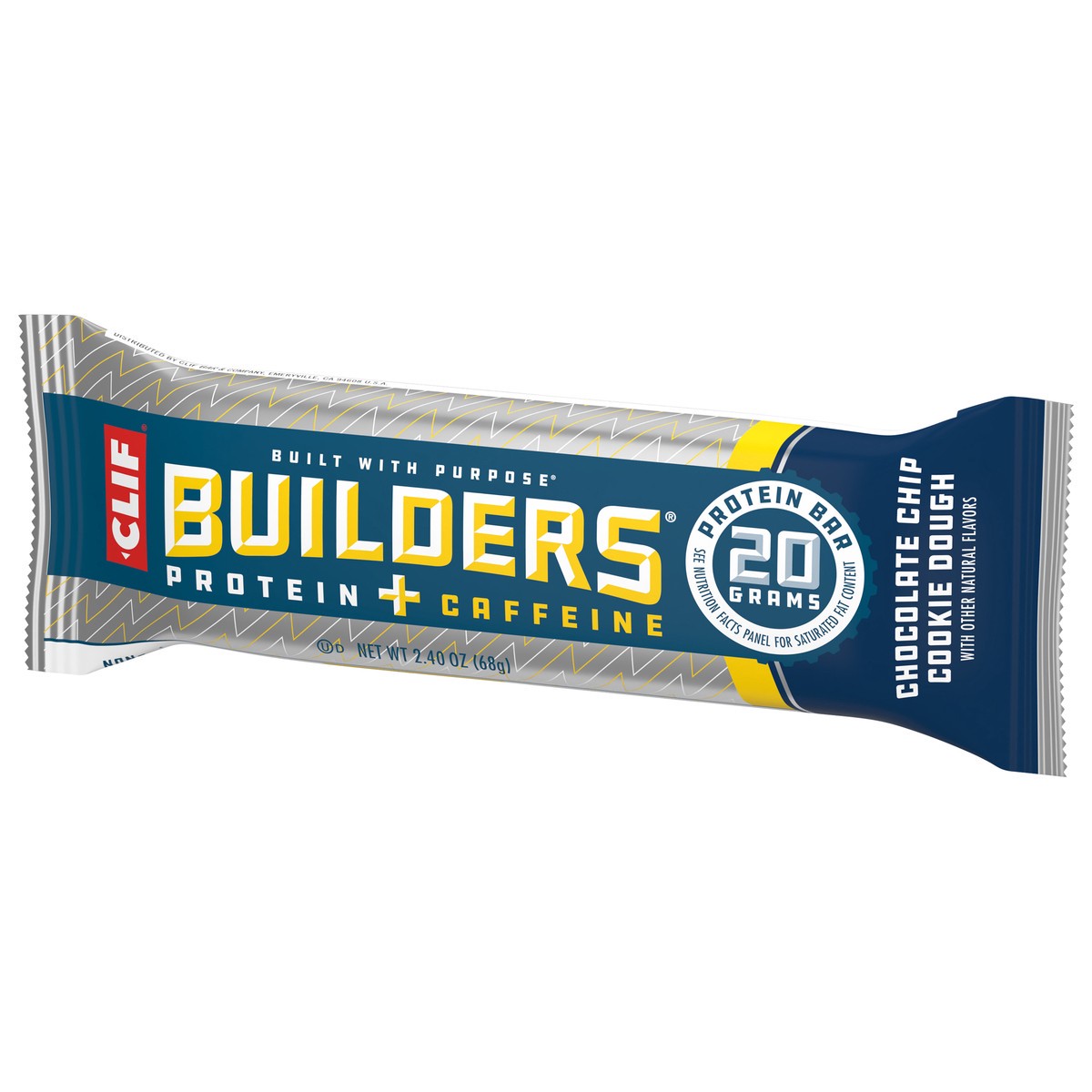 slide 3 of 9, CLIF Builders + Caffeine - Chocolate Chip Cookie Dough Flavor - Protein Bar - Gluten-Free - Non-GMO - Low Glycemic - 20g Protein - 2.4 oz., 2.4 oz