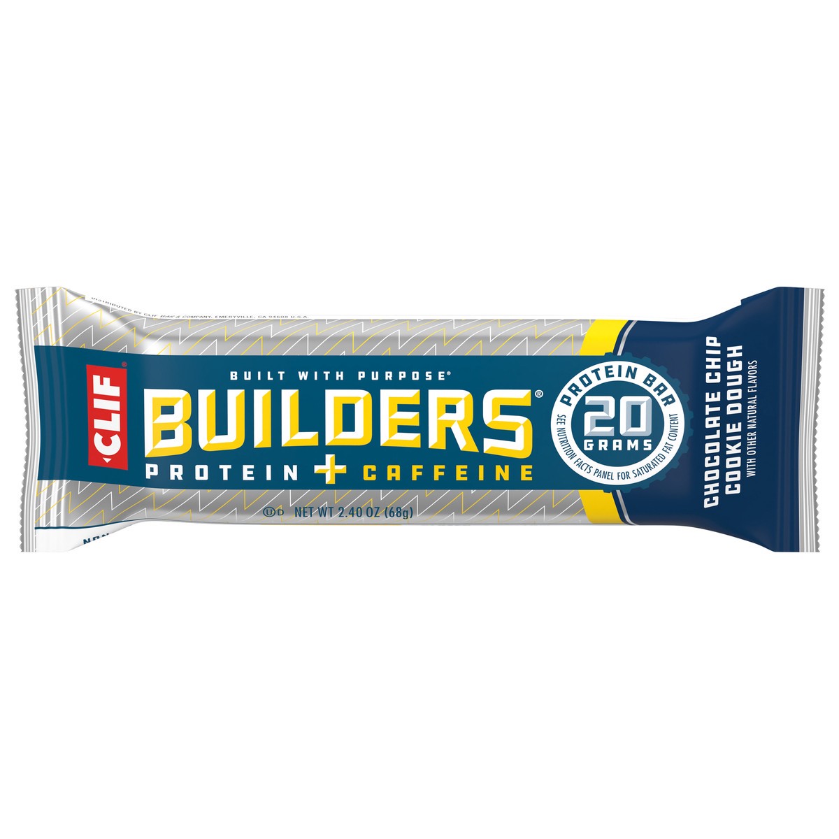 slide 1 of 9, CLIF Builders + Caffeine - Chocolate Chip Cookie Dough Flavor - Protein Bar - Gluten-Free - Non-GMO - Low Glycemic - 20g Protein - 2.4 oz., 2.4 oz