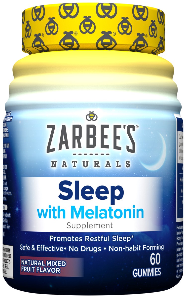 slide 1 of 5, Zarbee's Naturals Adult Sleep + Melatonin Supplement, Natural Mixed Fruit, 60 Gummies, 60 ct