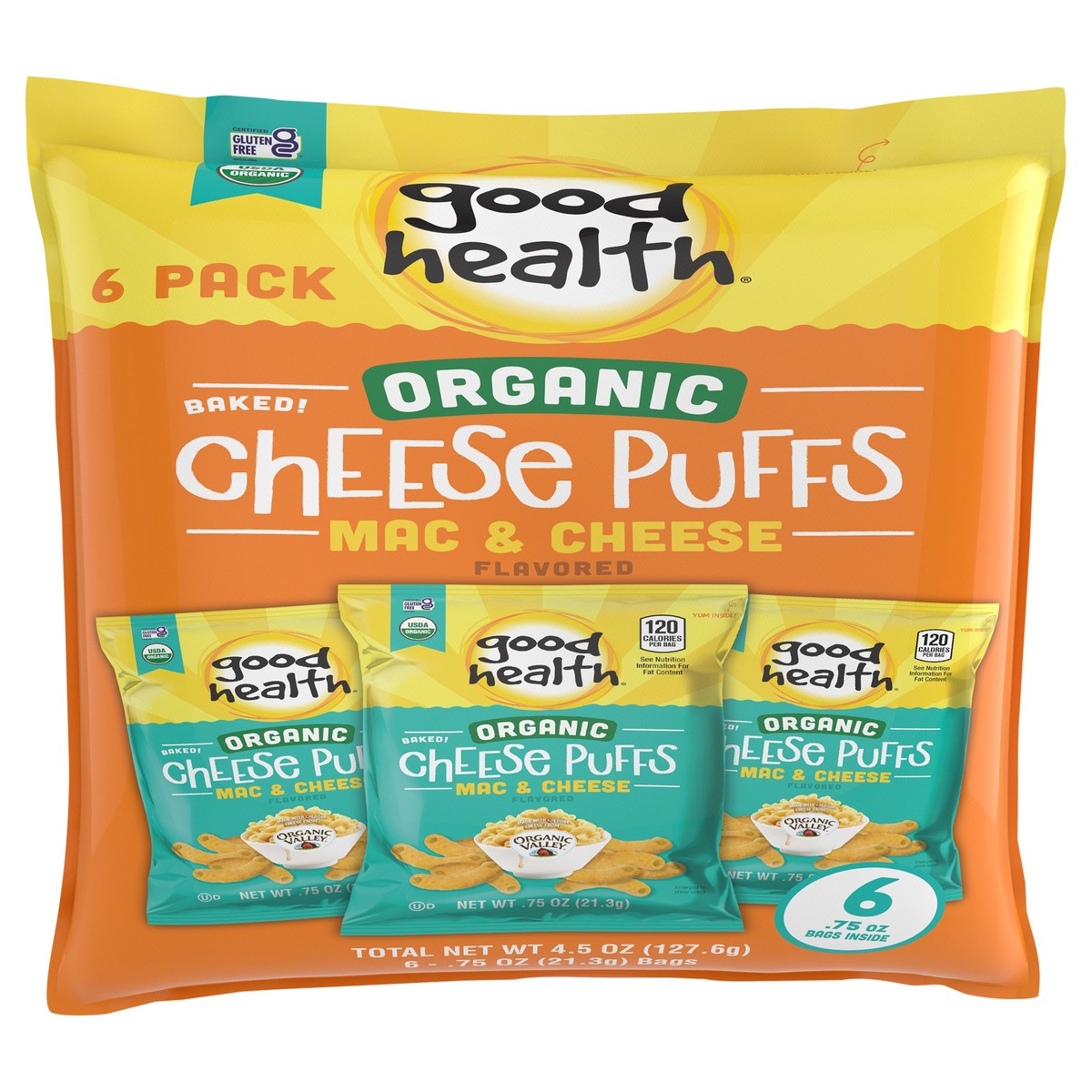 slide 1 of 11, Good Health Organic Valley Mac & Cheese Puff 0?.75 oz Pack 6 CT, 6 ct