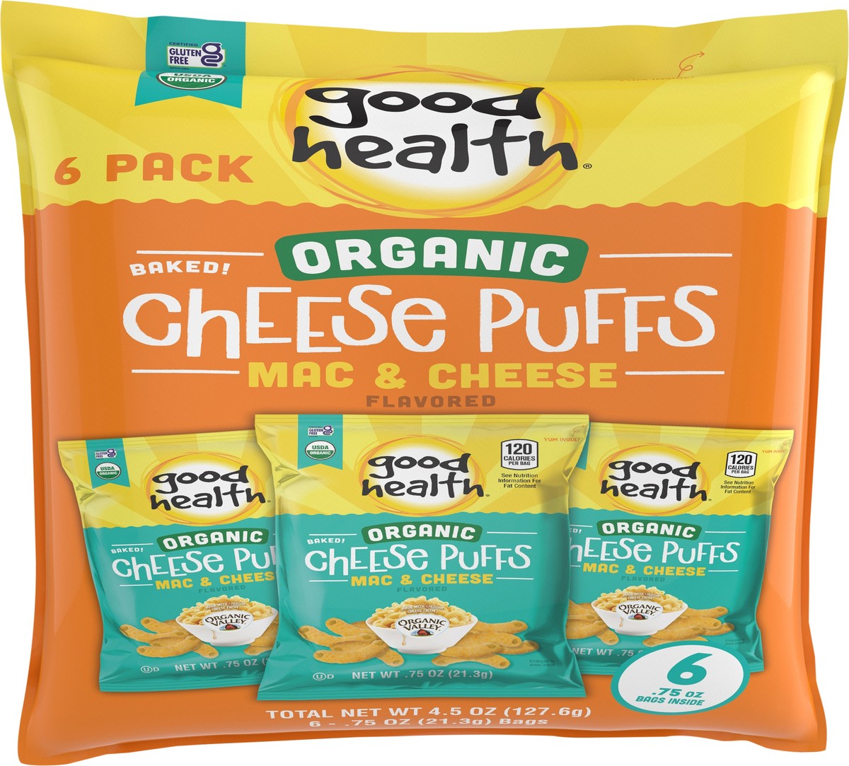 slide 9 of 11, Good Health Organic Valley Mac & Cheese Puff 0?.75 oz Pack 6 CT, 6 ct