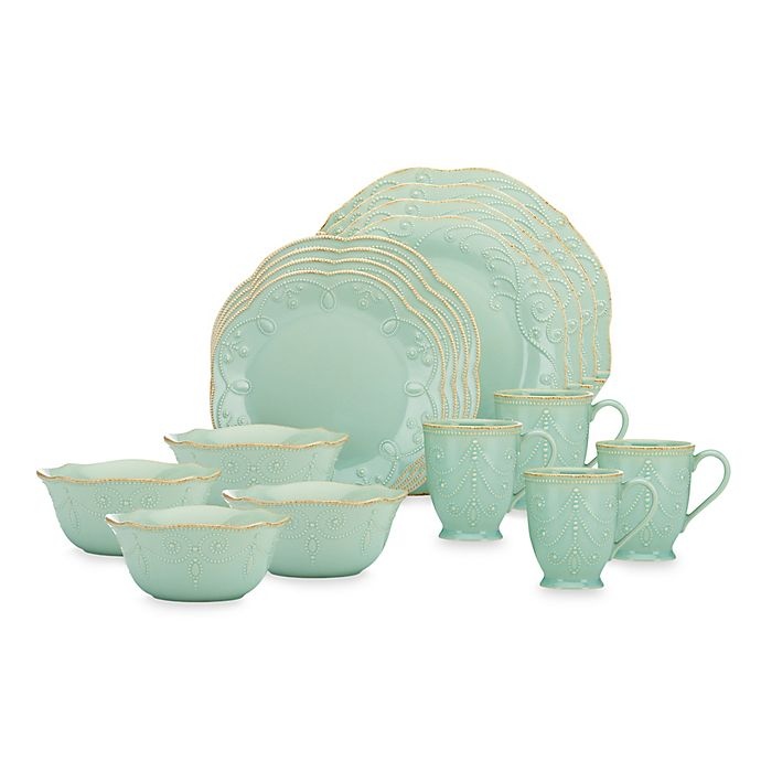 slide 1 of 2, Lenox French Perle Dinnerware Set - Ice Blue, 16 ct