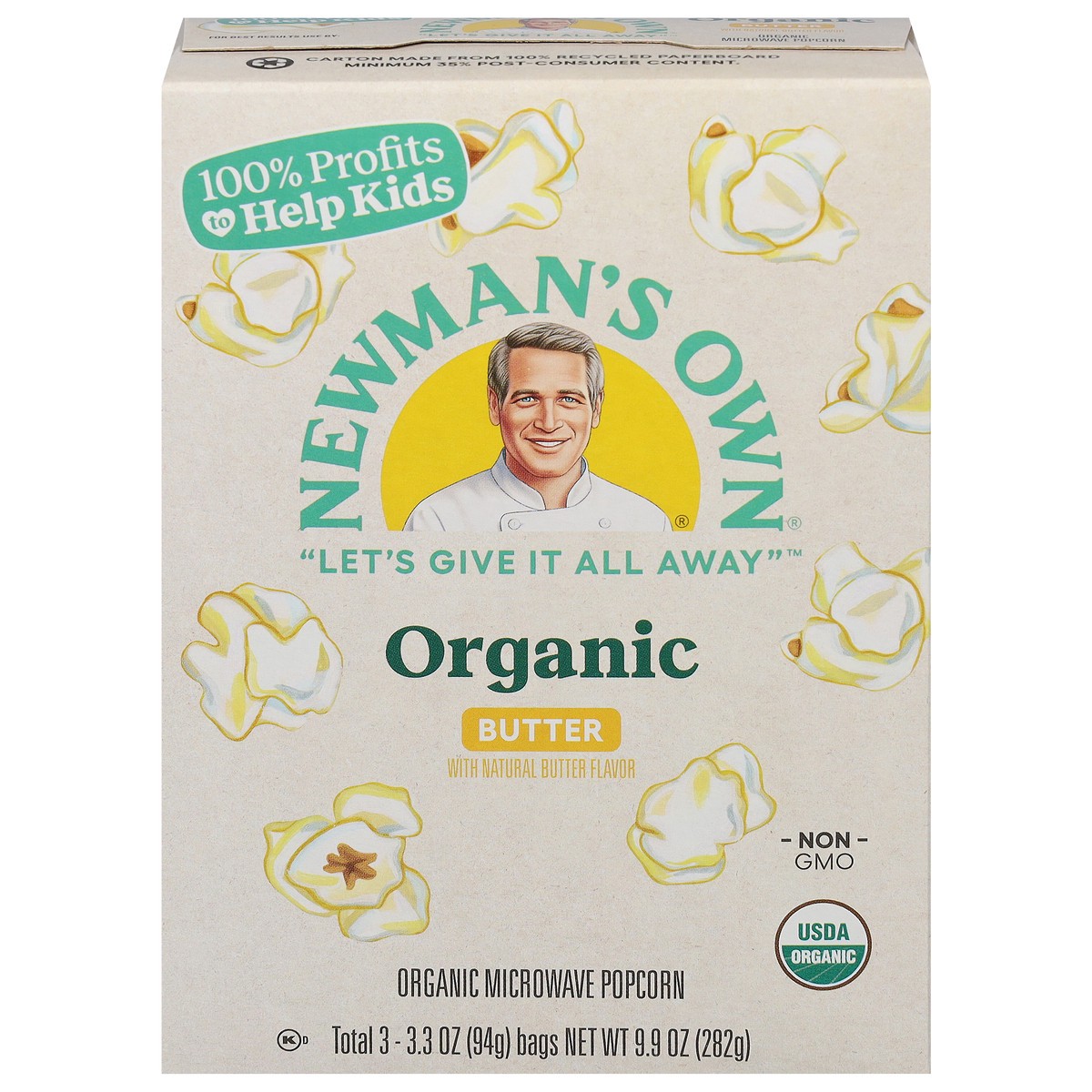 slide 1 of 1, Newman's Own Organic Butter Microwave Popcorn 3 - 3.3 oz Bags, 3 ct