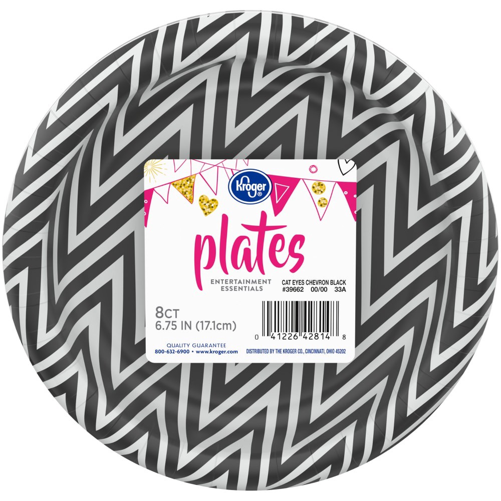 slide 1 of 2, Kroger Entertainment Essentials Plates - 8 Pk - Cat Eyes Chevron Black, 6.75 in