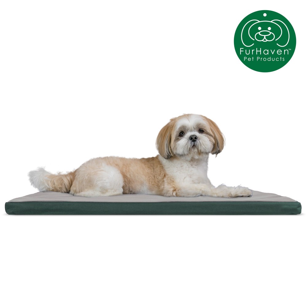 slide 1 of 1, Furhaven Kennel Pad Pet Bed - Green, MED